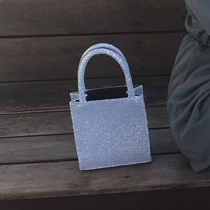 Silver Glitter Rectangle Mini Tote Bag